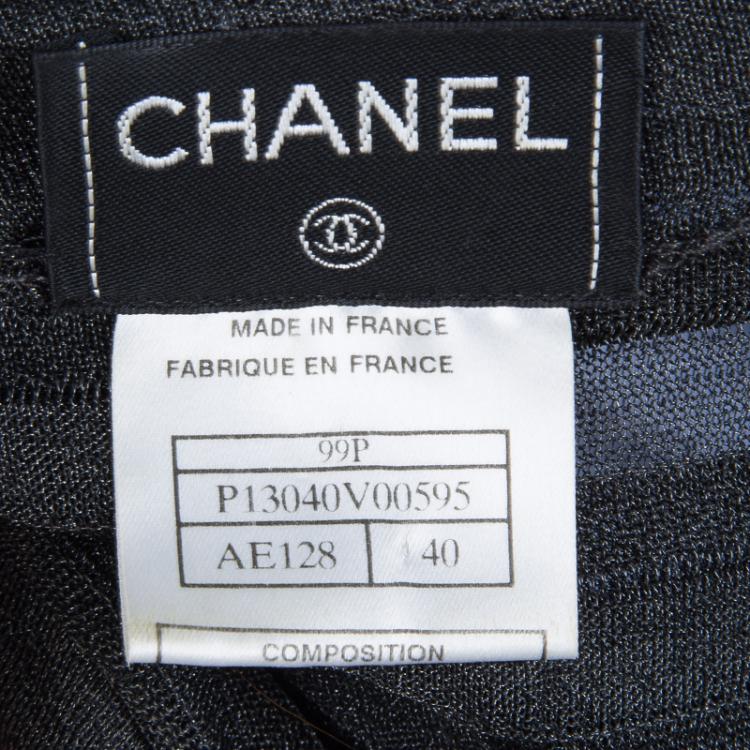 Pre Owned Chanel Grey Metallic Knit Pleated Sleeveless Top M