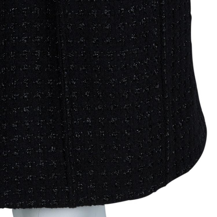 Pre Owned Chanel Black Leather Combo Wool Dress S