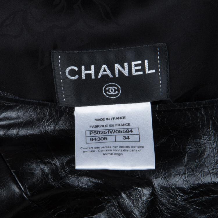 Pre Owned Chanel Black Leather Combo Wool Dress S