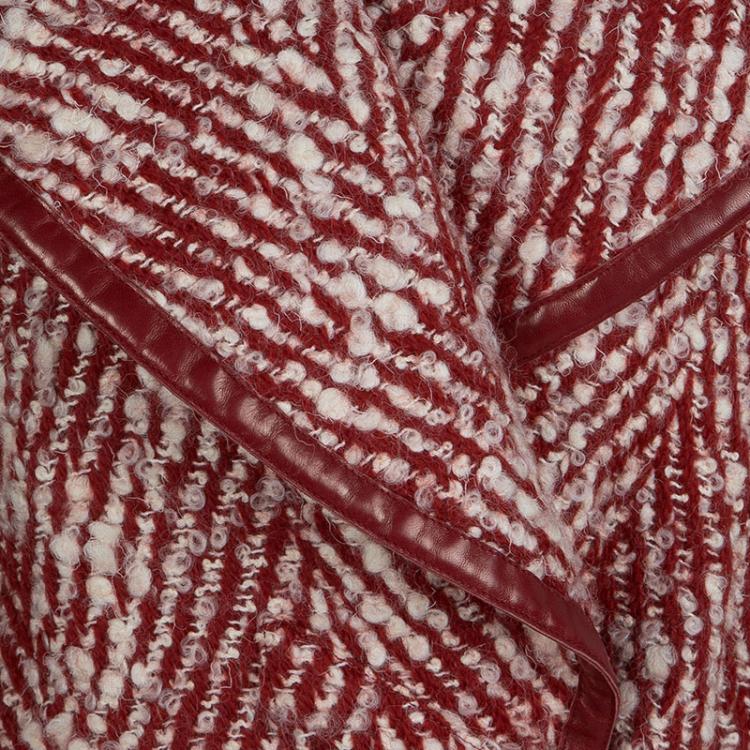 Pre Owned Chanel Red and White Buckle Detail Long Wool Overcoat M