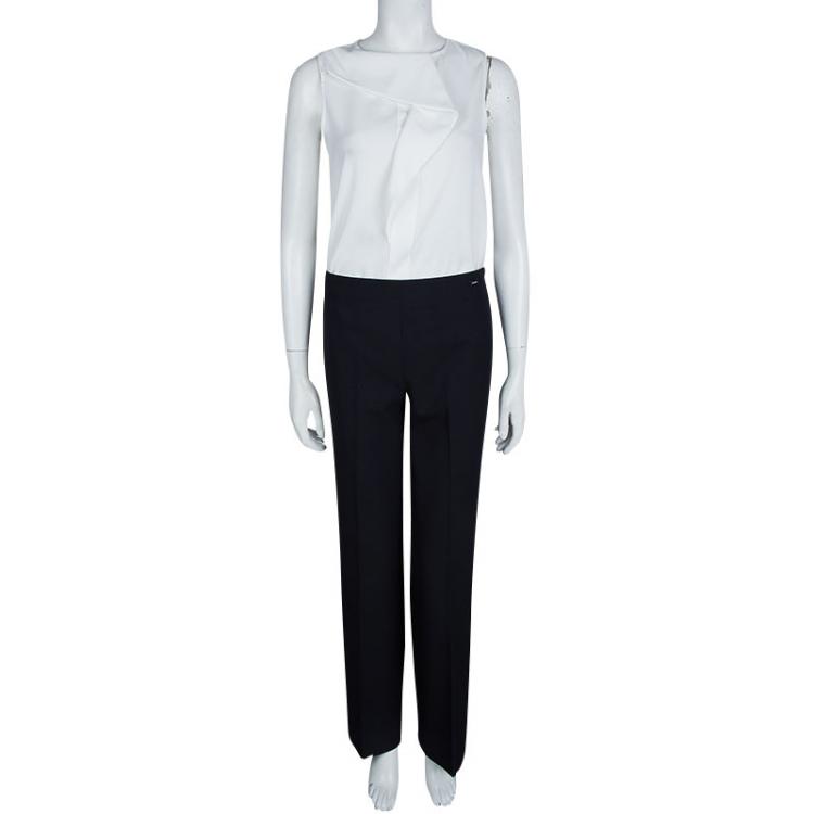 Pre Owned Chanel Navy Blue Wool High Waist Wide Leg Trousers M