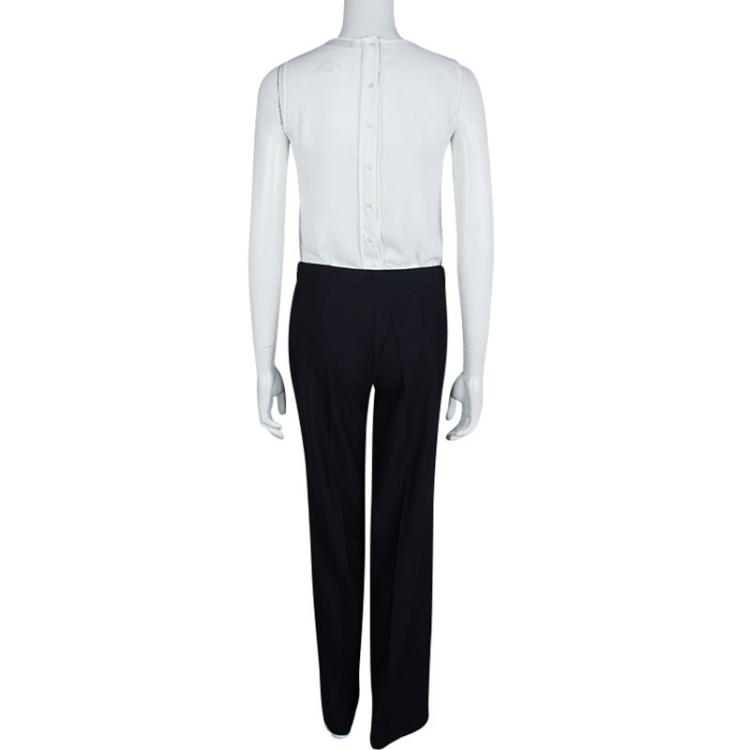 Pre Owned Chanel Navy Blue Wool High Waist Wide Leg Trousers M
