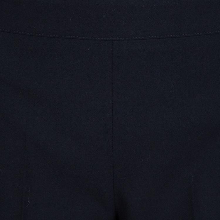 Pre Owned Chanel Navy Blue Wool High Waist Wide Leg Trousers M