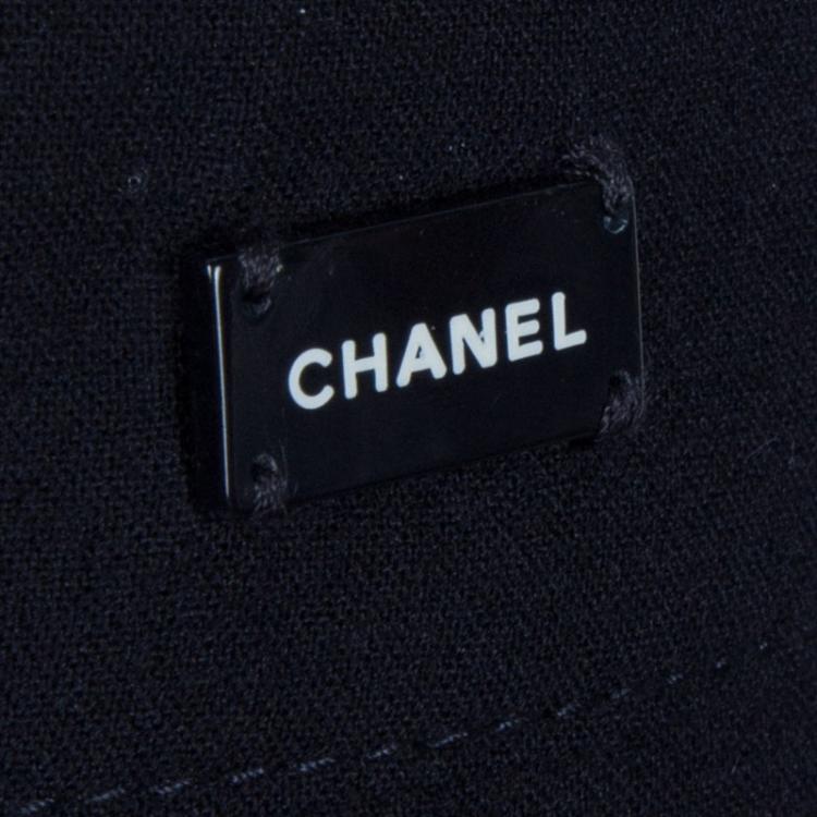 Pre Owned Chanel Navy Blue Wool High Waist Wide Leg Trousers M