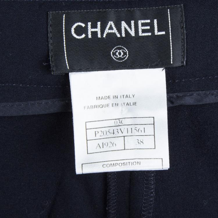 Pre Owned Chanel Navy Blue Wool High Waist Wide Leg Trousers M