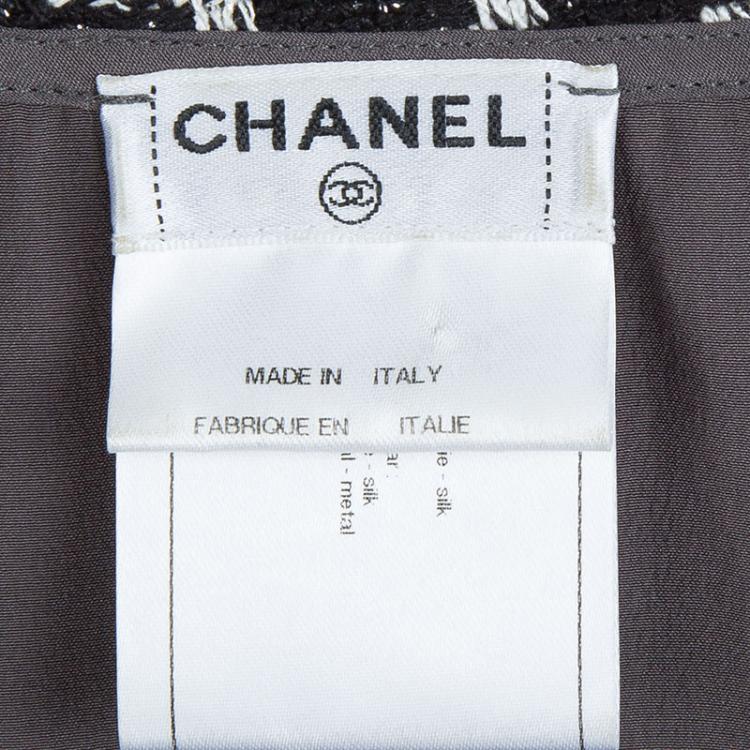 Pre Owned Chanel Grey Silk Houndstooth Collar Detail Short Sleeve Blouse M