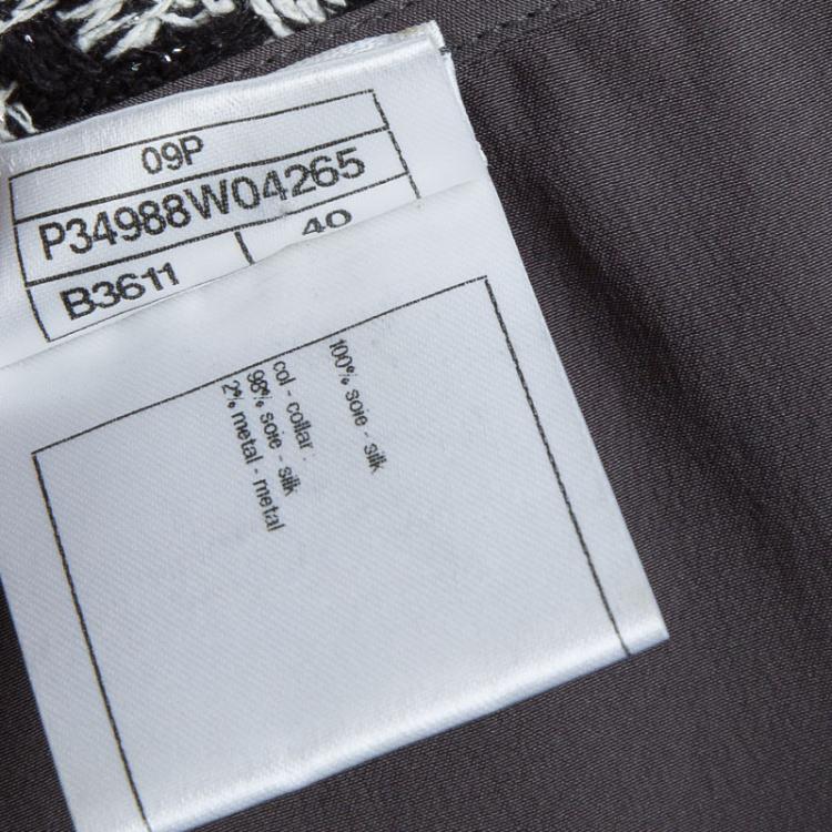 Pre Owned Chanel Grey Silk Houndstooth Collar Detail Short Sleeve Blouse M