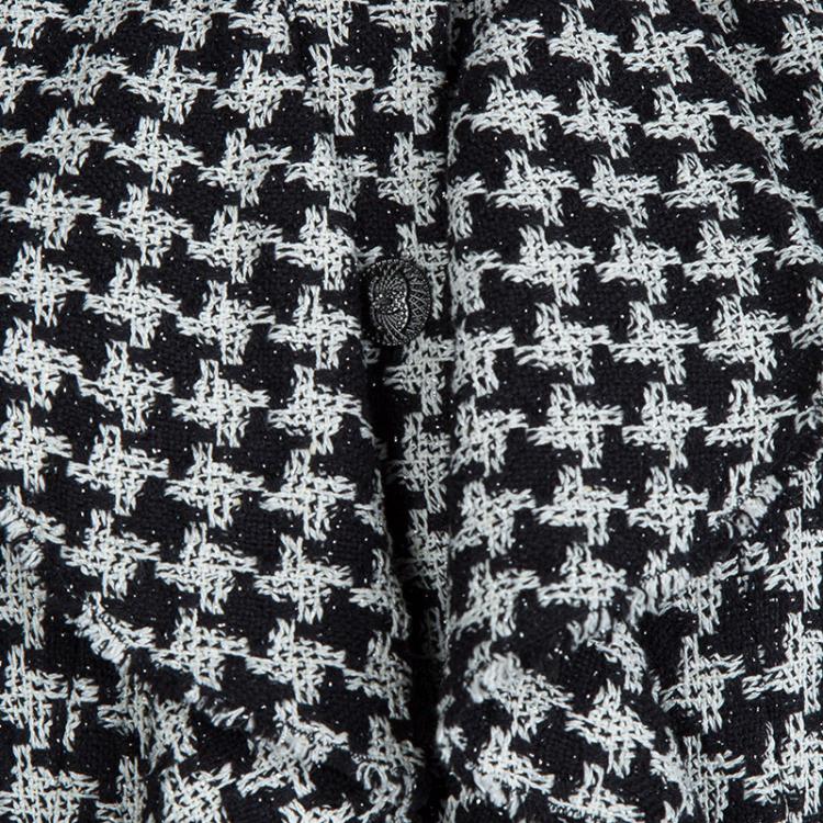 Pre Owned Chanel Monochrome Houndstooth Ruffle Detail Textured Jacket L