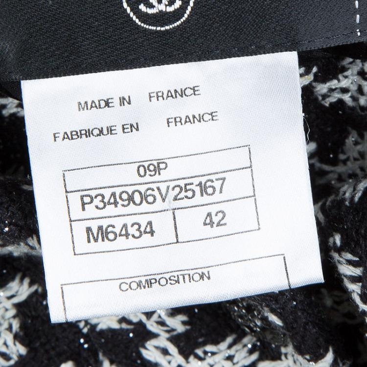 Pre Owned Chanel Monochrome Houndstooth Ruffle Detail Textured Jacket L