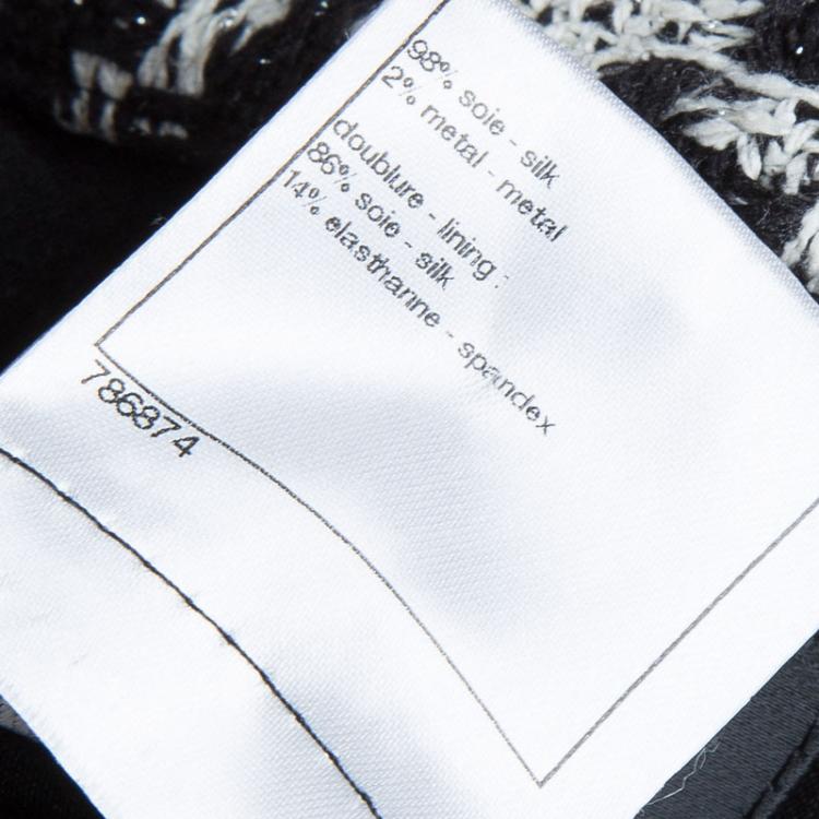 Pre Owned Chanel Monochrome Houndstooth Ruffle Detail Textured Jacket L