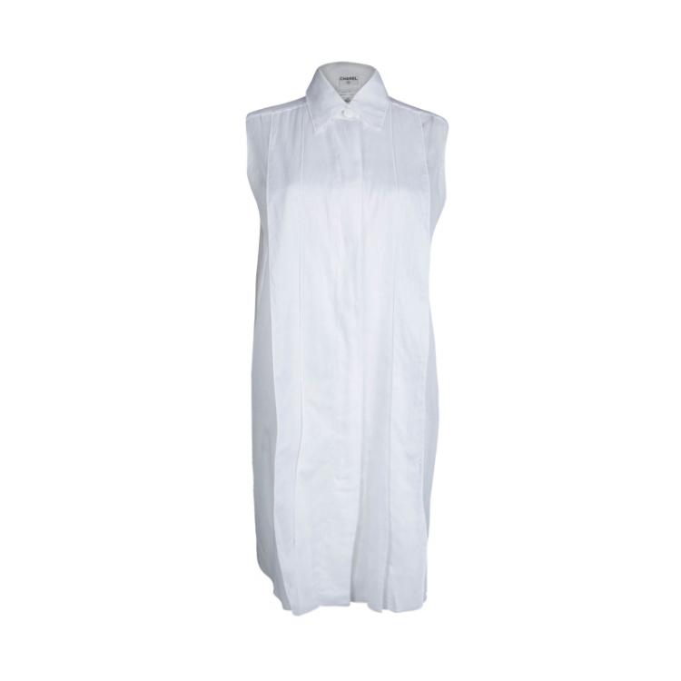 Chanel White Cotton Sleeveless Pleat Detail Shirt Dress M Chanel | The  Luxury Closet