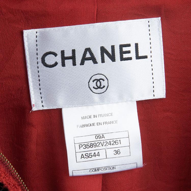 Pre Owned Chanel Red Contrast Trim Wool Jacket S