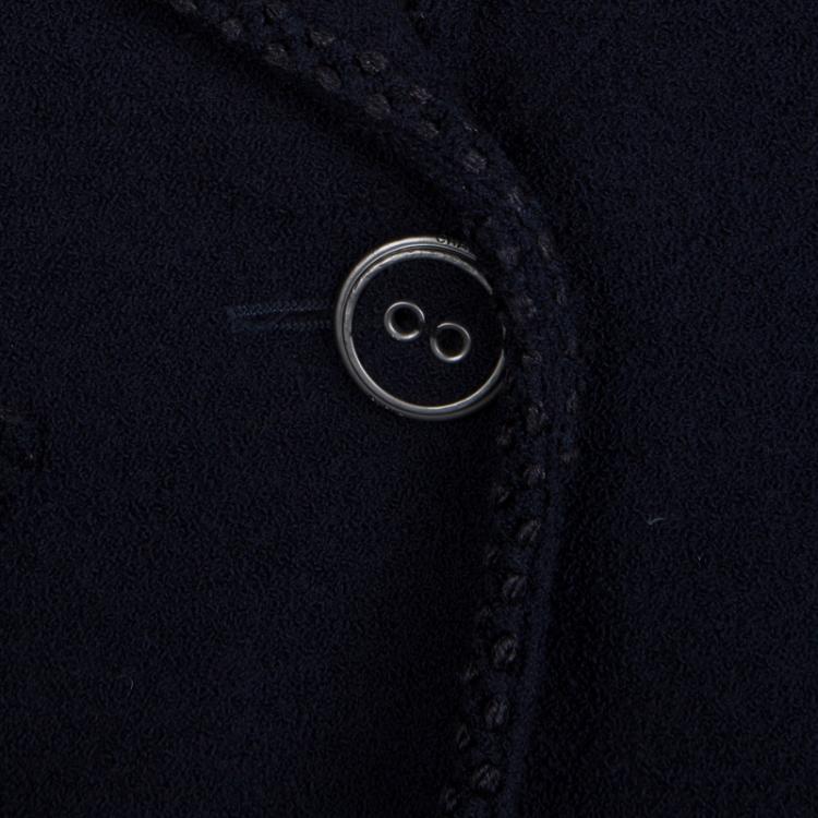 Pre Owned Chanel Navy Blue Textured Wool Jacket S
