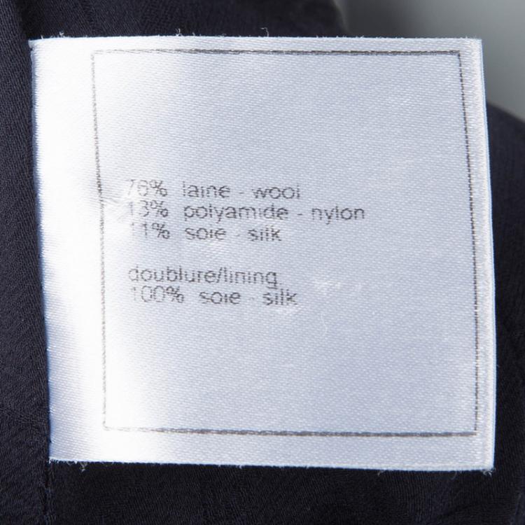 Pre Owned Chanel Navy Blue Textured Wool Jacket S