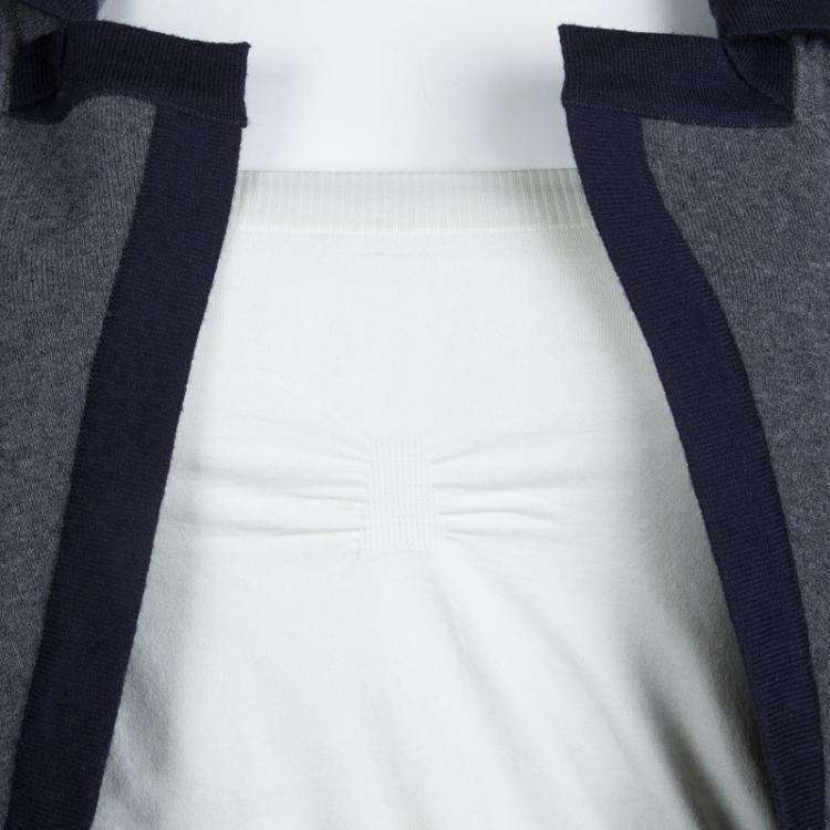 Pre Owned Chanel Grey Wool Notched Collar Long Cardigan M