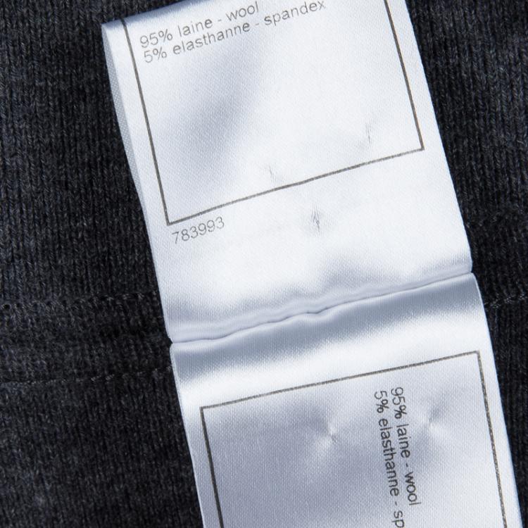 Pre Owned Chanel Grey Wool Notched Collar Long Cardigan M