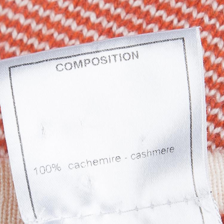 Pre Owned Chanel Orange and Cream Button Front Cashmere Cardigan S