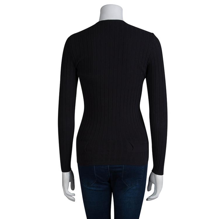 Pre Owned Chanel Black Cotton Ribbed Knit Sweater S
