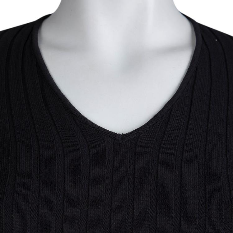 Pre Owned Chanel Black Cotton Ribbed Knit Sweater S