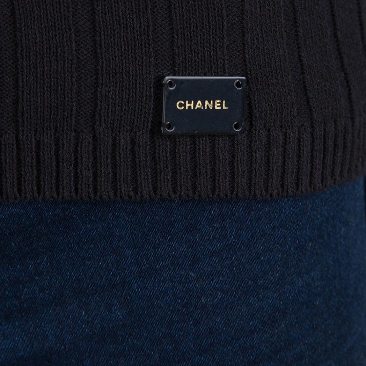 Pre Owned Chanel Black Cotton Ribbed Knit Sweater S