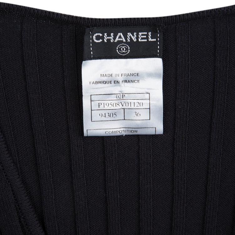 Pre Owned Chanel Black Cotton Ribbed Knit Sweater S