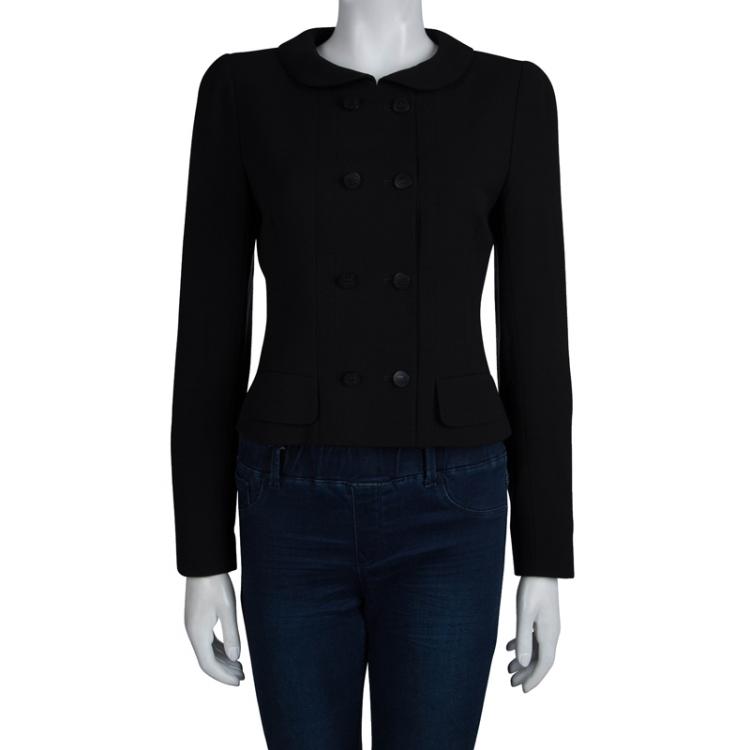 Pre Owned Chanel Black Wool Peter Pan Collar Jacket M