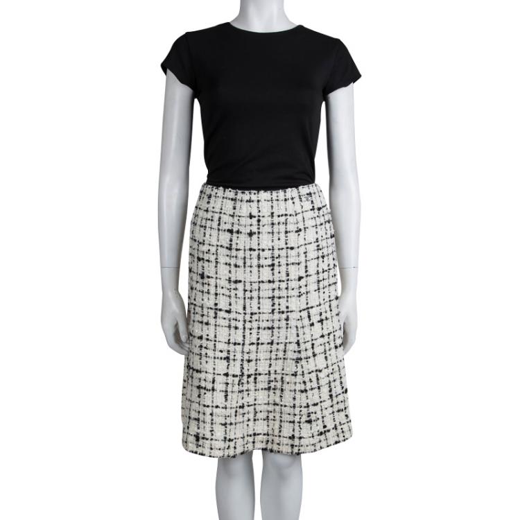 Chanel Monochrome Tweed Sequin Embellished Skirt L Chanel