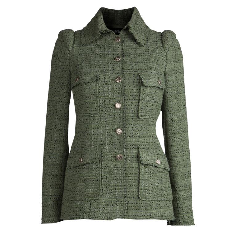 Chanel Olive Green Textured Tweed Jacket S Chanel | TLC