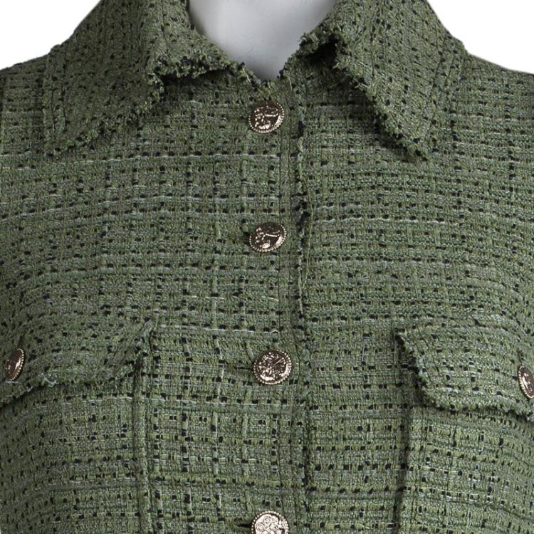 Pre Owned Chanel Olive Green Textured Tweed Jacket S