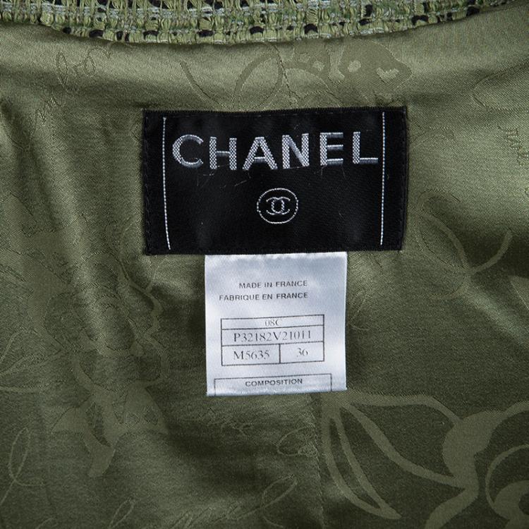 Pre Owned Chanel Olive Green Textured Tweed Jacket S