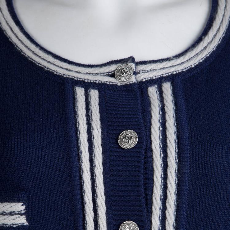 Pre Owned Chanel Navy Blue Cashmere Button Front Cardigan XL