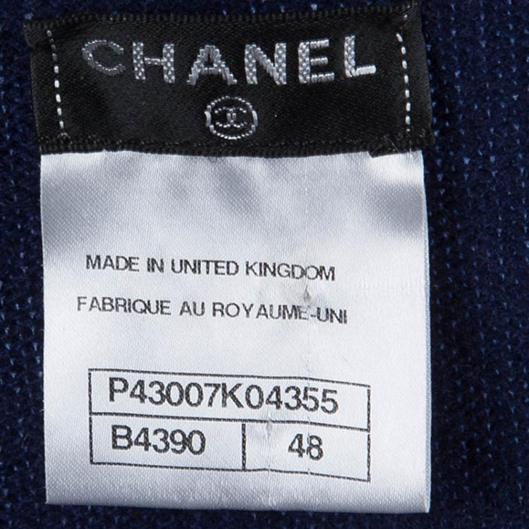 Pre Owned Chanel Navy Blue Cashmere Button Front Cardigan XL