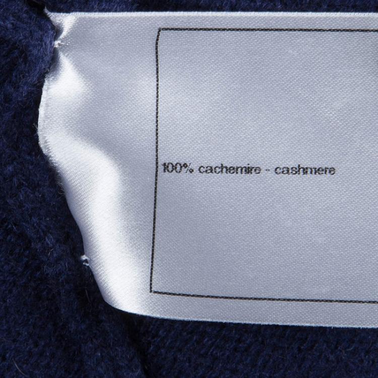 Pre Owned Chanel Navy Blue Cashmere Button Front Cardigan XL