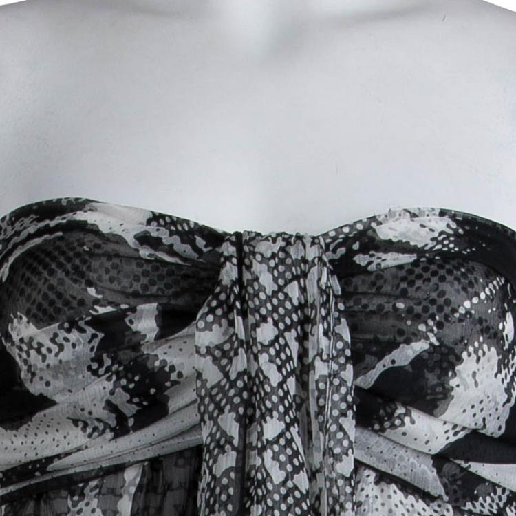 Pre Owned Chanel Monochrome Print Silk Chiffon Halter Dress M