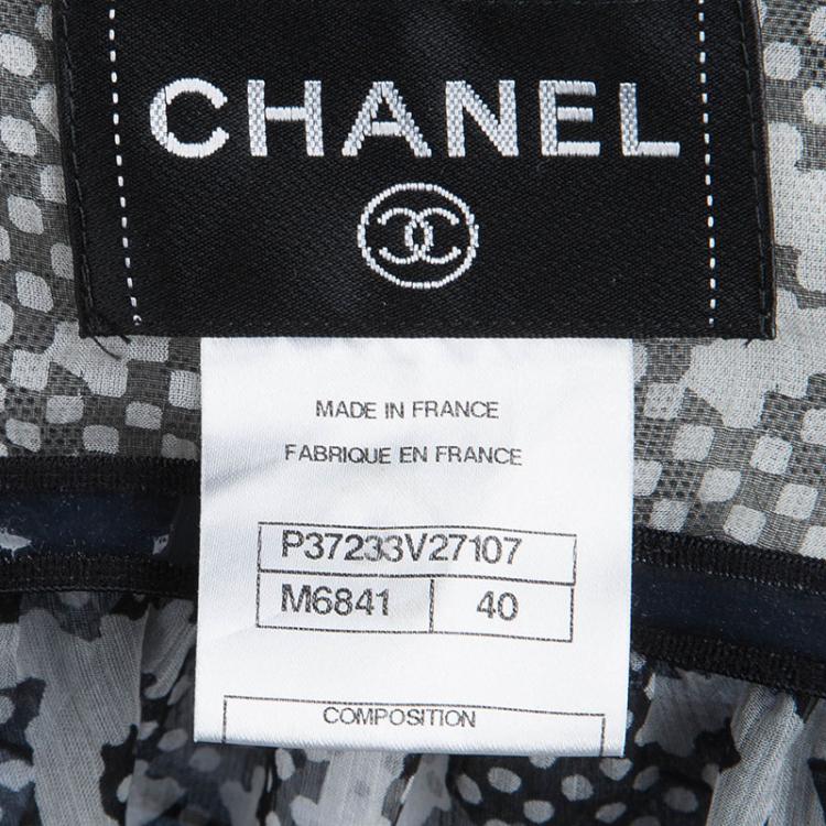 Pre Owned Chanel Monochrome Print Silk Chiffon Halter Dress M