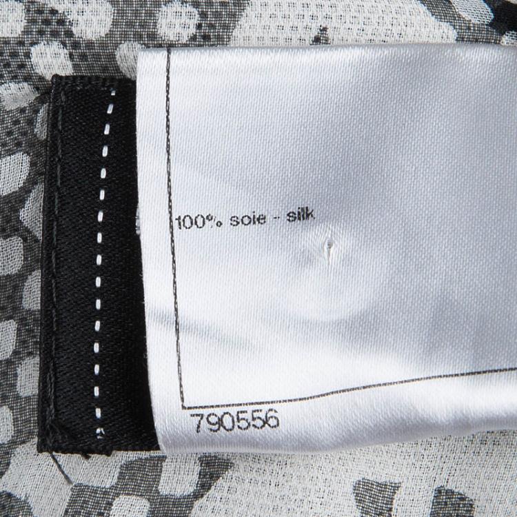 Pre Owned Chanel Monochrome Print Silk Chiffon Halter Dress M