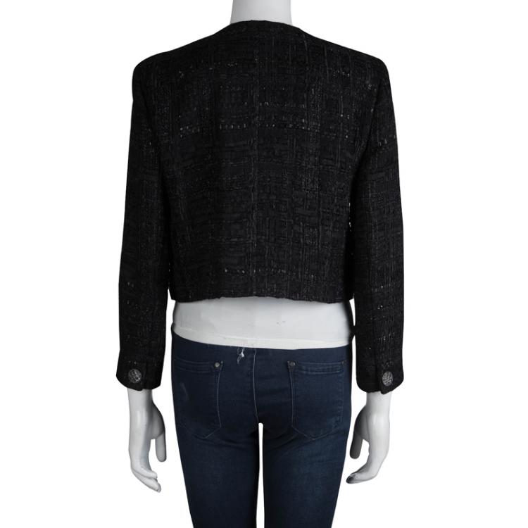 Pre Owned Chanel Black Fantasy Tweed Boucle Jacket M