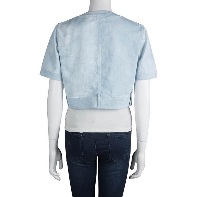 مملوكة مسبقًا Chanel Indigo Light Wash Denim Cropped Short Sleeve Jacket L