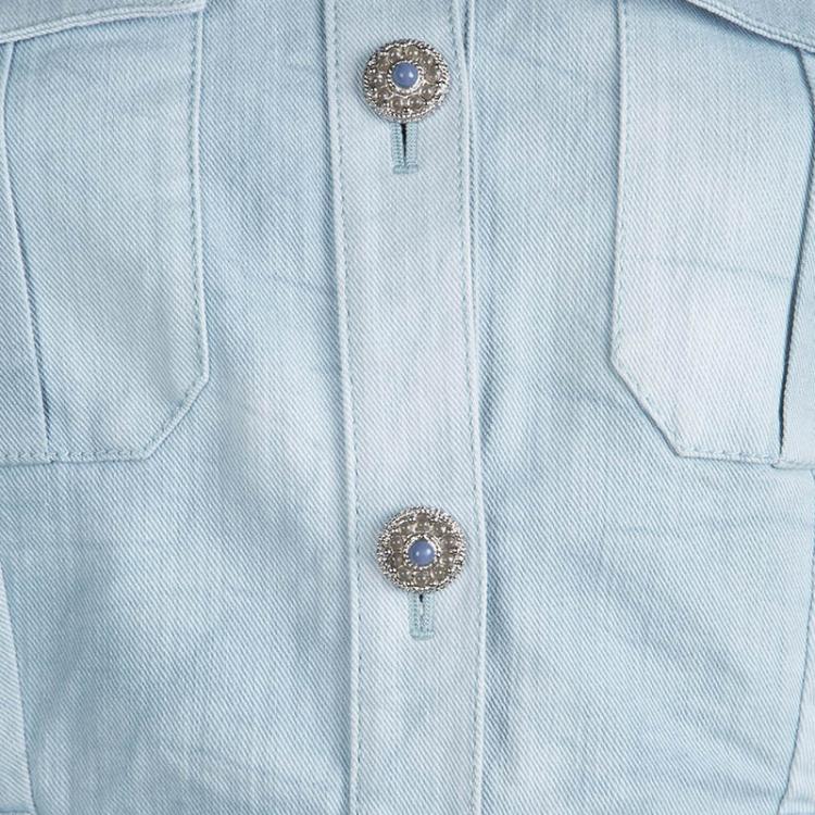 مملوكة مسبقًا Chanel Indigo Light Wash Denim Cropped Short Sleeve Jacket L