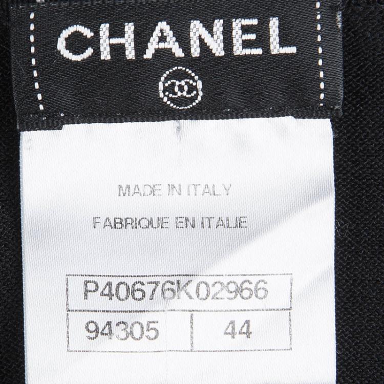 Pre Owned Chanel Black Rib Knit Logo Print Top L