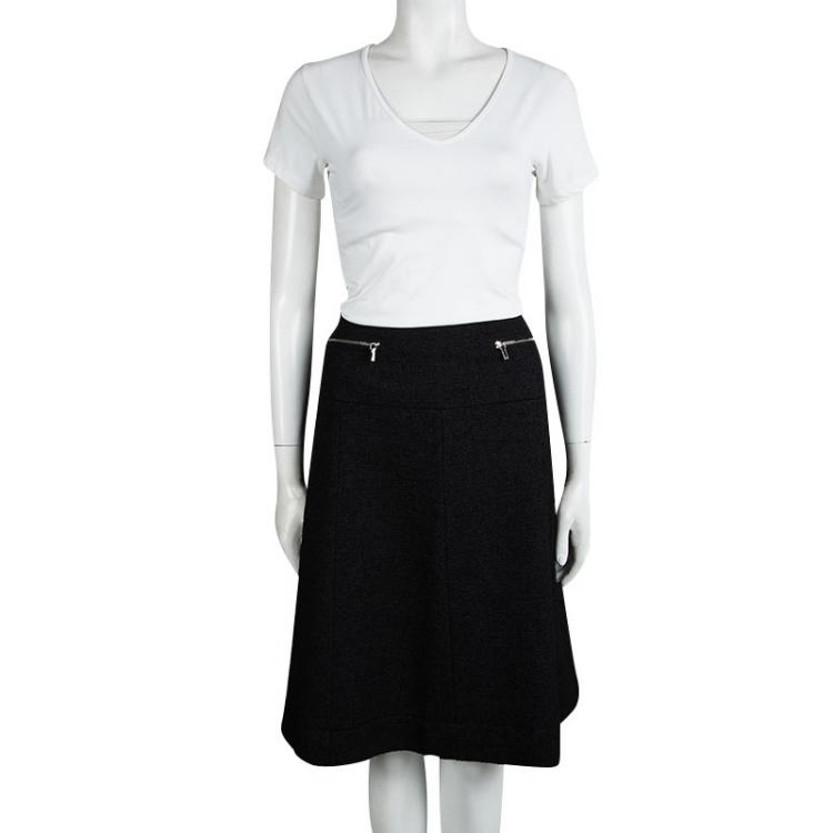 مملوكة مسبقًا Chanel Black Textured Zip Detail Flared Skirt XXL