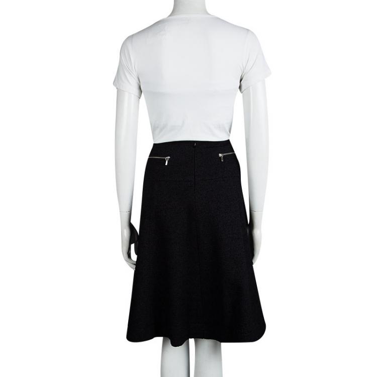 مملوكة مسبقًا Chanel Black Textured Zip Detail Flared Skirt XXL
