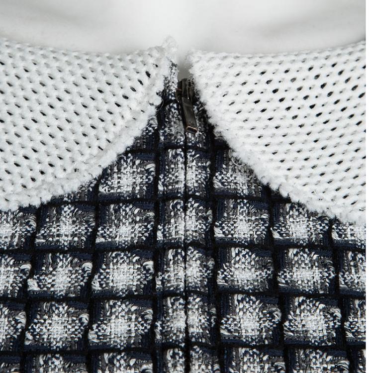 مملوكة مسبقًا Chanel Navy Blue and White Textured Bolero Jacket S