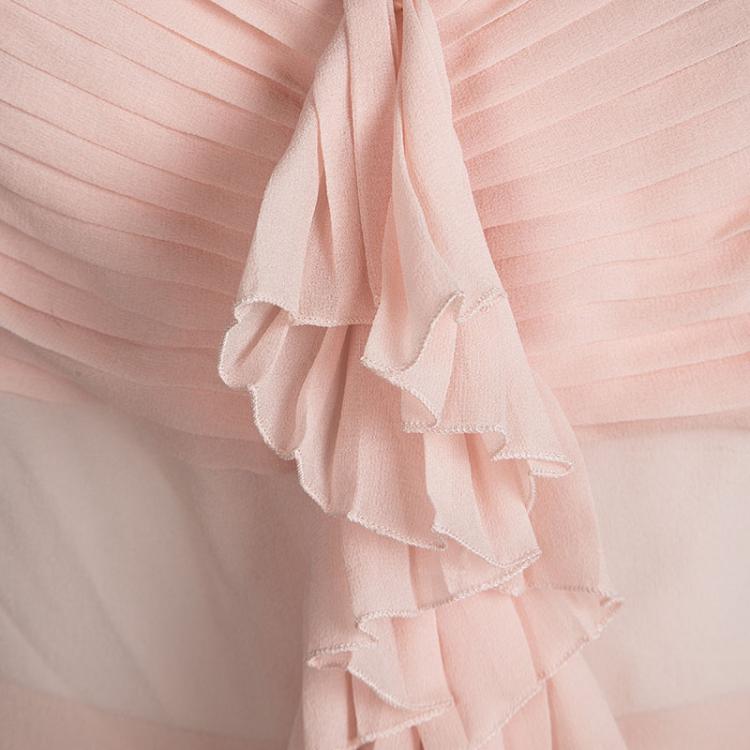 Pre Owned Chanel Pink Pleated Silk Skirt and Halter Top Set M