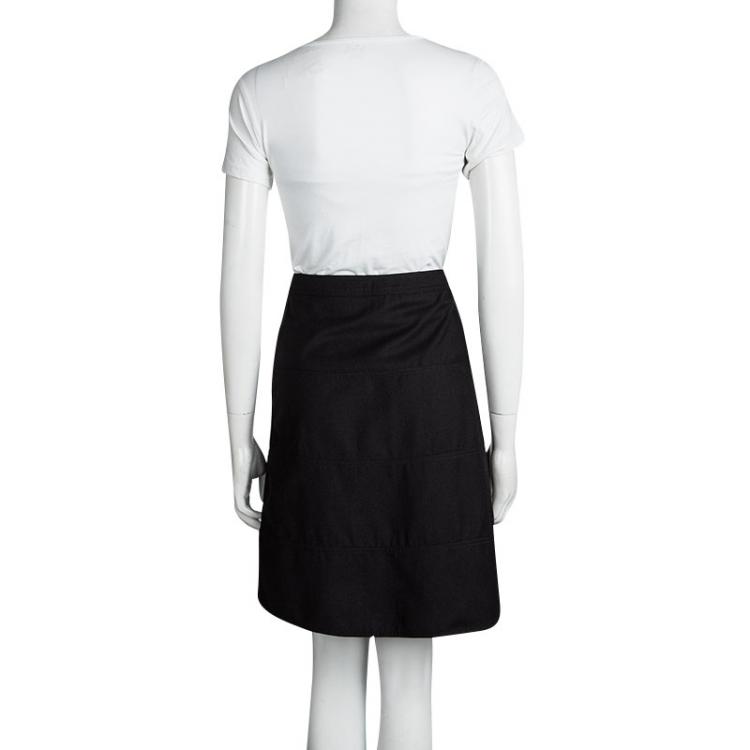 Pre Owned Chanel Black Wool Paneled A-Line Skirt S