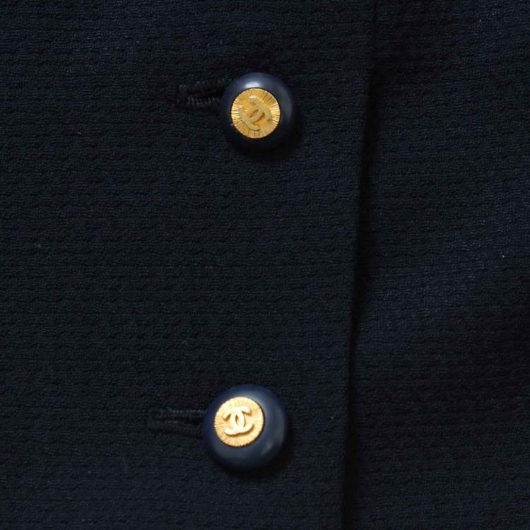 مملوكة مسبقًا Chanel Navy Blue Button Detail Wool Skirt S
