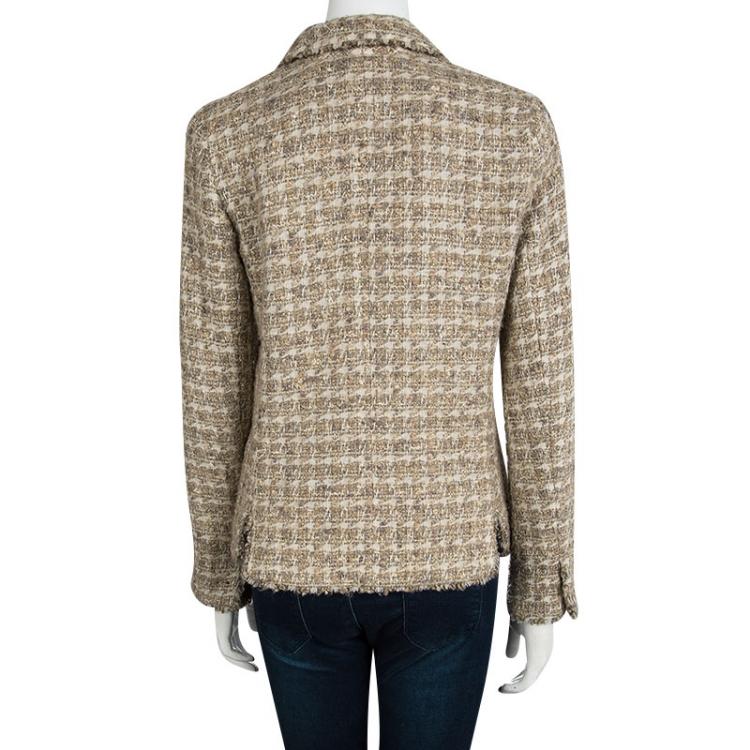 Pre Owned Chanel Beige Textured Tweed Blazer M