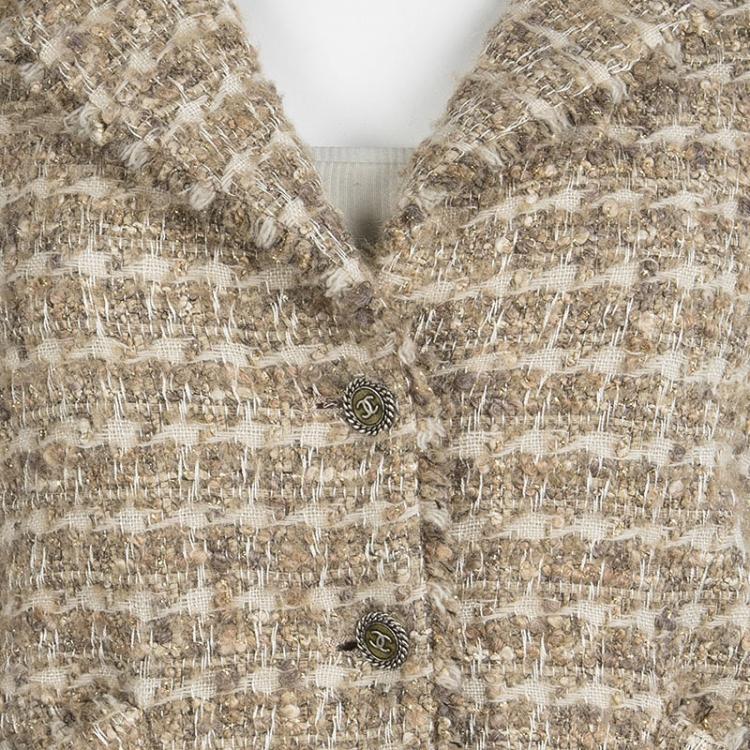 Pre Owned Chanel Beige Textured Tweed Blazer M