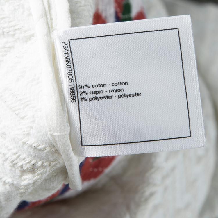Pre Owned Chanel Off White Cotton Chevron Embroidered Wide Leg Pants M