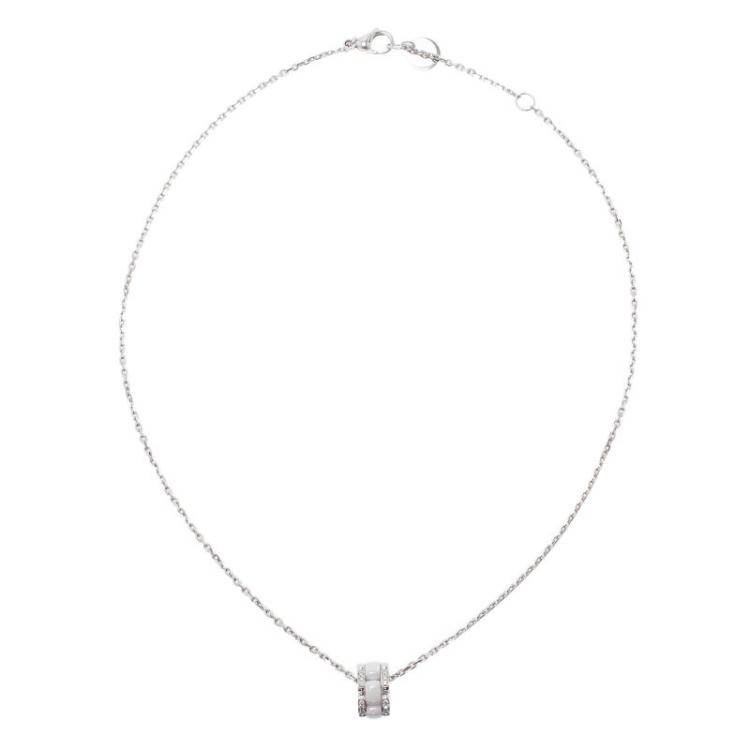 Pre Owned Chanel Ultra Diamond White Ceramic White Gold Pendant Necklace